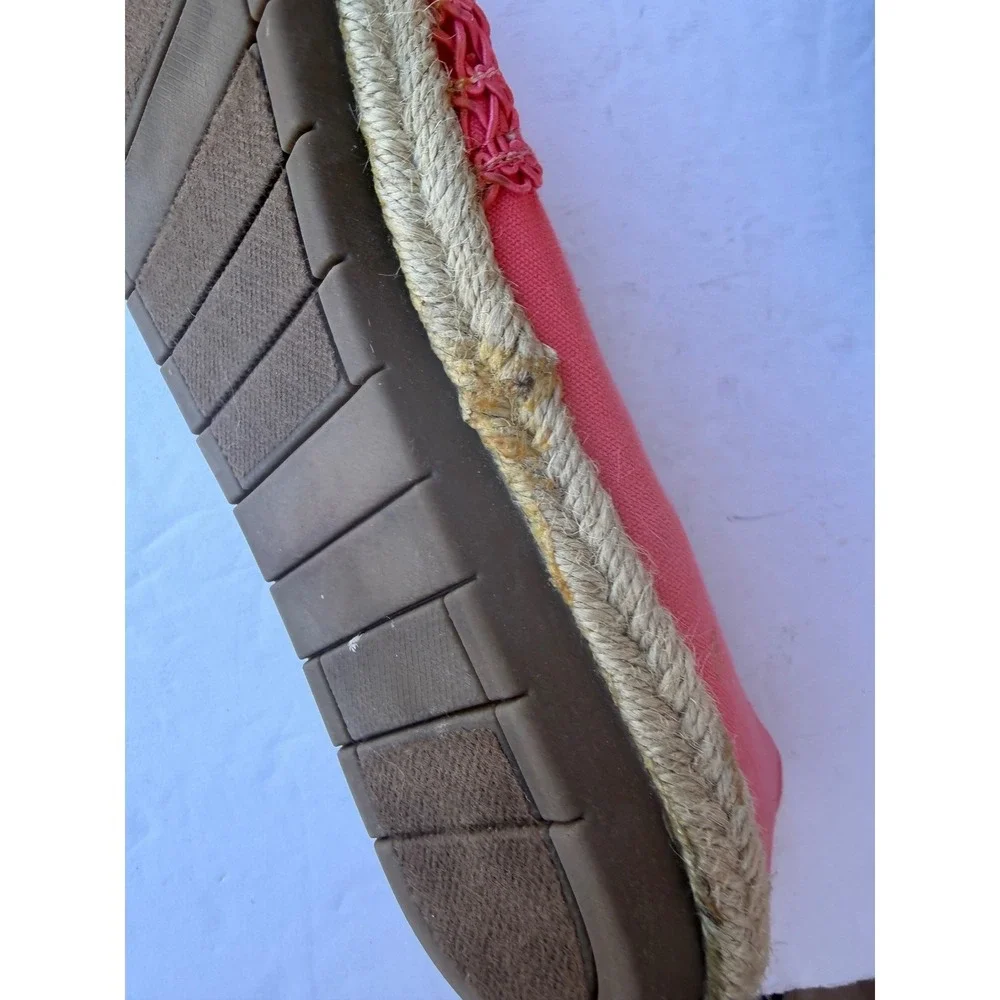 London Fog Coral Pink Espadrille Flat Woven Crochet Canvas Slip On Shoes 7W wide